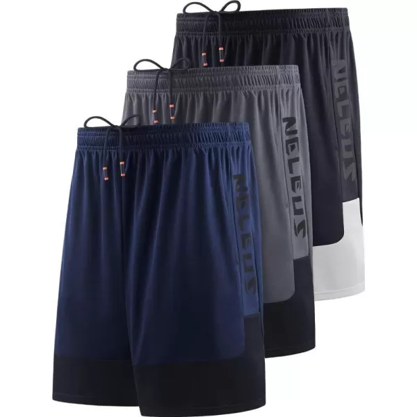 NELEUS Mens Lightweight Workout Athletic Shorts with Pockets6093 BlackGreyNavy Blue 3 Pack