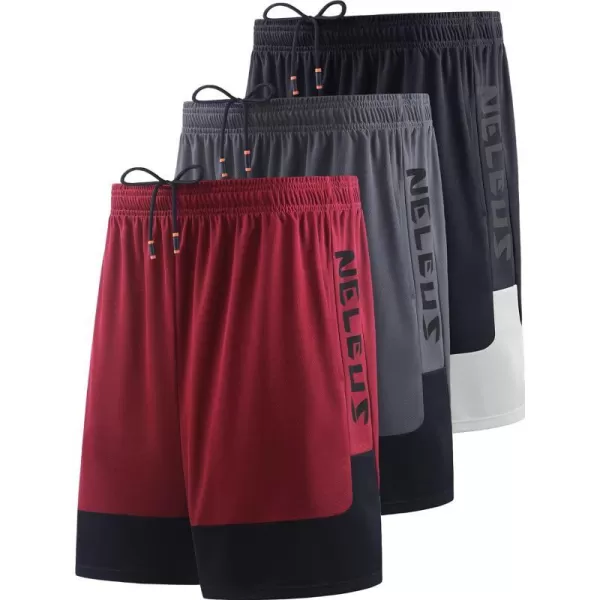 NELEUS Mens Lightweight Workout Athletic Shorts with Pockets6093 BlackGreyRed 3 Pack