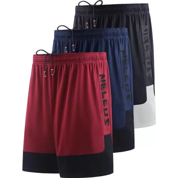 NELEUS Mens Lightweight Workout Athletic Shorts with Pockets6093 BlackNavyRed 3 Pack