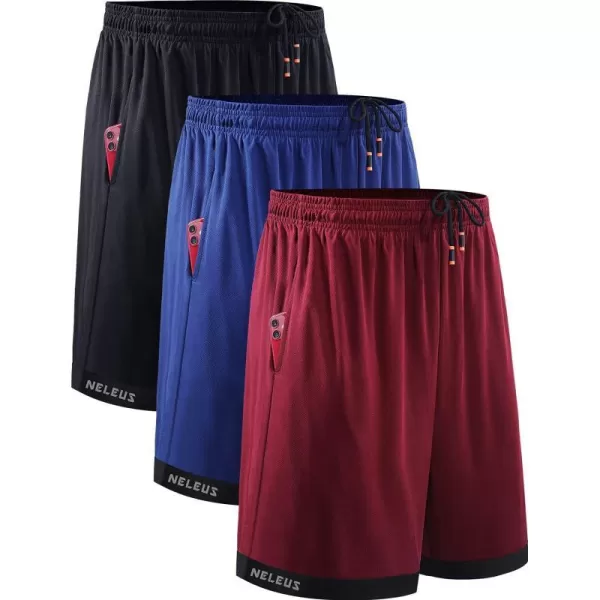 NELEUS Mens Lightweight Workout Athletic Shorts with Pockets6095 BlackBlueRed 3 Pack