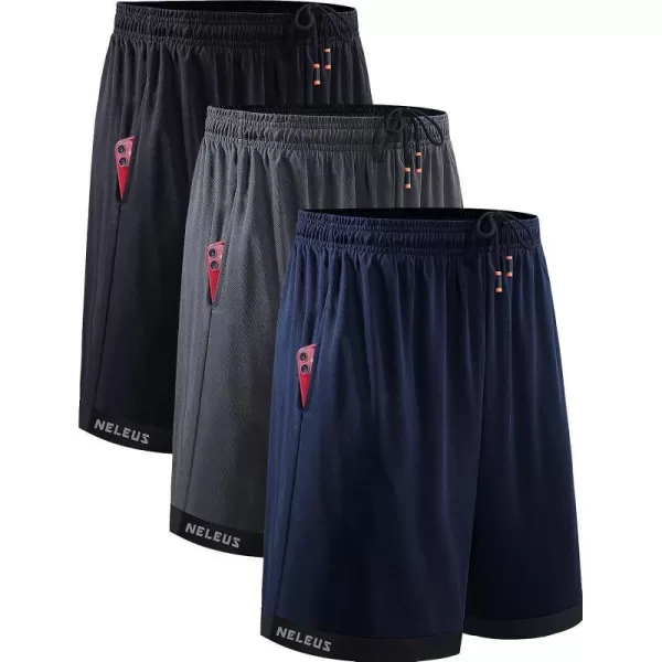 NELEUS Mens Lightweight Workout Athletic Shorts with Pockets6095 BlackGreyNavy Blue3 Pack