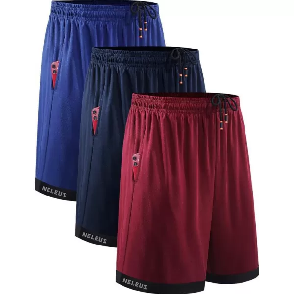 NELEUS Mens Lightweight Workout Athletic Shorts with Pockets6095 RedBlueNavy 3 Pack