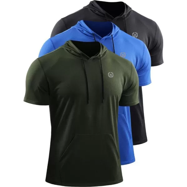 NELEUS Mens Running Shirt 3 Pack Dry Fit Mesh Athletic Workout Shirts with Hoods5100 3 PackblackBlueOlive Green