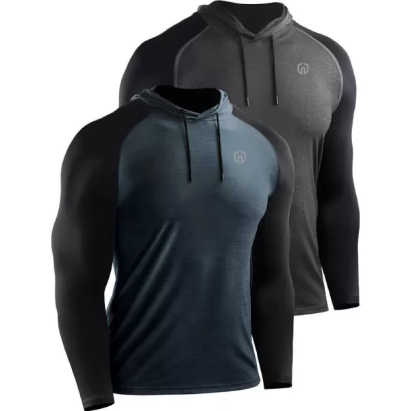 NELEUS Mens Running Shirt Long Sleeve Workout Shirts with Hoods5102 2 Packdark GreySlate Grey