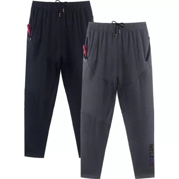 NELEUS Mens Workout Athletic Running Tapered Pants7018 BlackGrey2 Pack