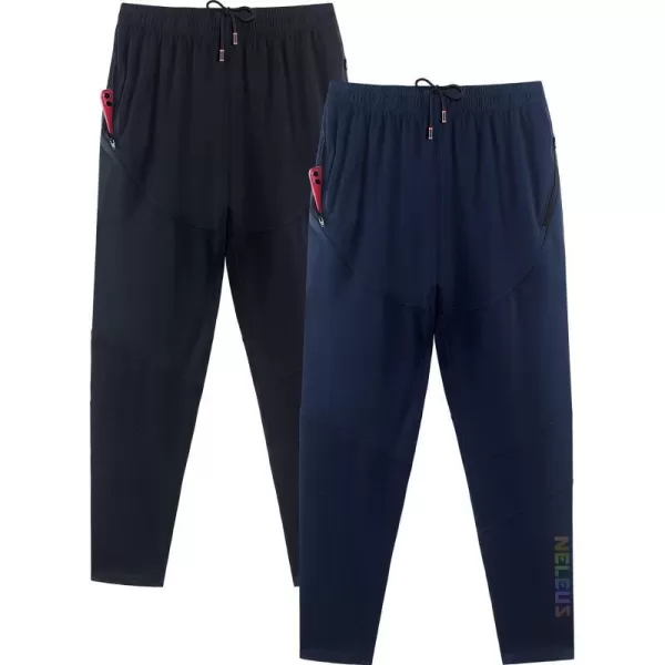 NELEUS Mens Workout Athletic Running Tapered Pants7018 BlackNavy Blue2 Pack