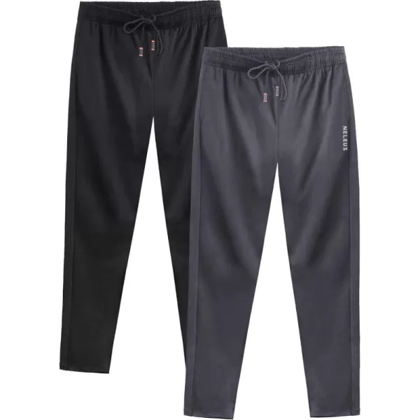 NELEUS Mens Workout Athletic Running Tapered PantsTapered 7006 2 Pack Blackgrey