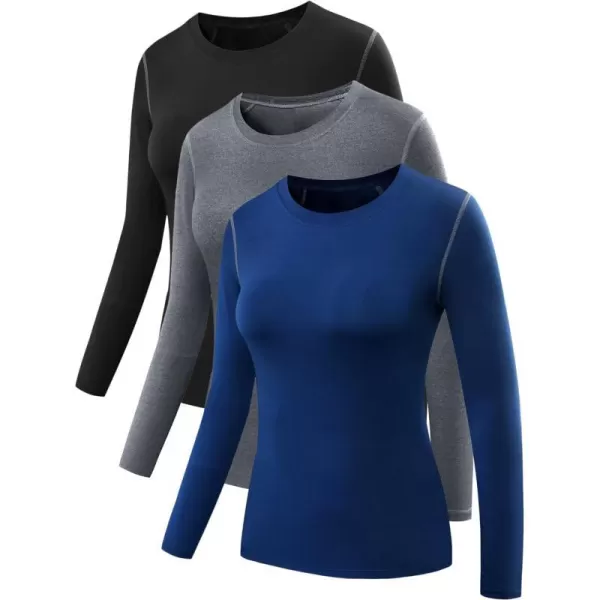 NELEUS Womens 3 Pack Athletic Compression Long Sleeve T Shirt Dry Fit03 3 Pack Blackgreyblue