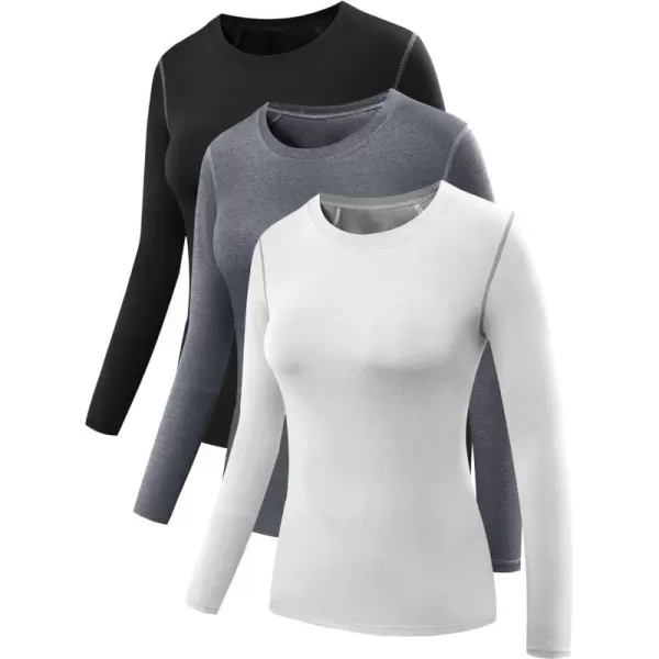 NELEUS Womens 3 Pack Athletic Compression Long Sleeve T Shirt Dry Fit03 3 Packblackgreywhite