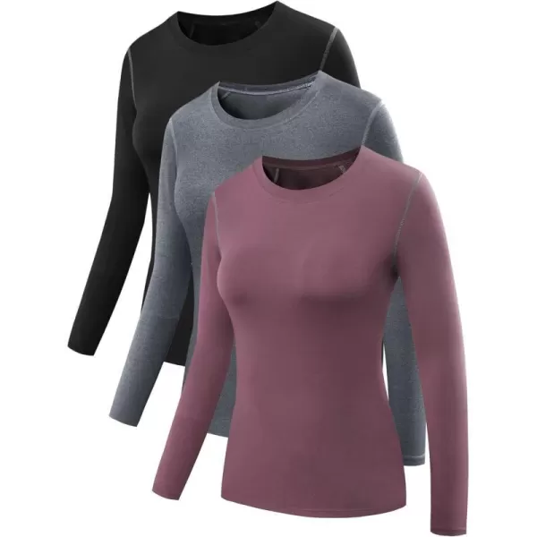 NELEUS Womens 3 Pack Athletic Compression Long Sleeve T Shirt Dry Fit03 BlackGreyRosy Brown3 Pack