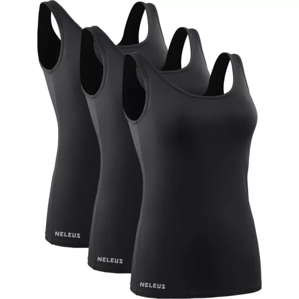 NELEUS Womens 3 Pack Athletic Compression Tank Top with Sport Bra Running Shirt8087 BlackBlackBlack