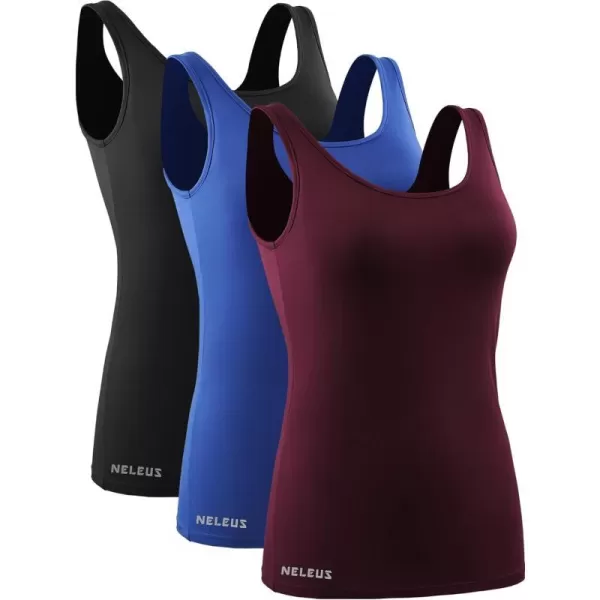 NELEUS Womens 3 Pack Athletic Compression Tank Top with Sport Bra Running Shirt8087 BlackBlueRed