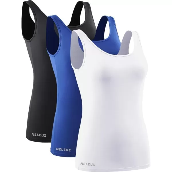 NELEUS Womens 3 Pack Athletic Compression Tank Top with Sport Bra Running Shirt8087 BlackBlueWhite