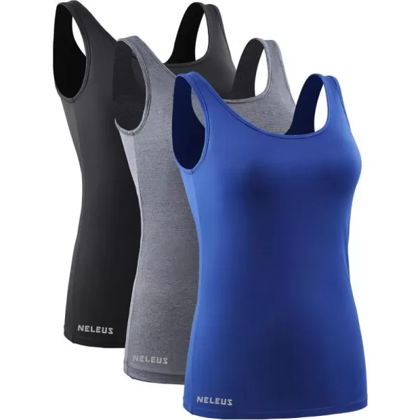 NELEUS Womens 3 Pack Athletic Compression Tank Top with Sport Bra Running Shirt8087 BlackGreyBlue