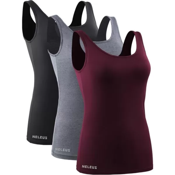 NELEUS Womens 3 Pack Athletic Compression Tank Top with Sport Bra Running Shirt8087 BlackGreyRed