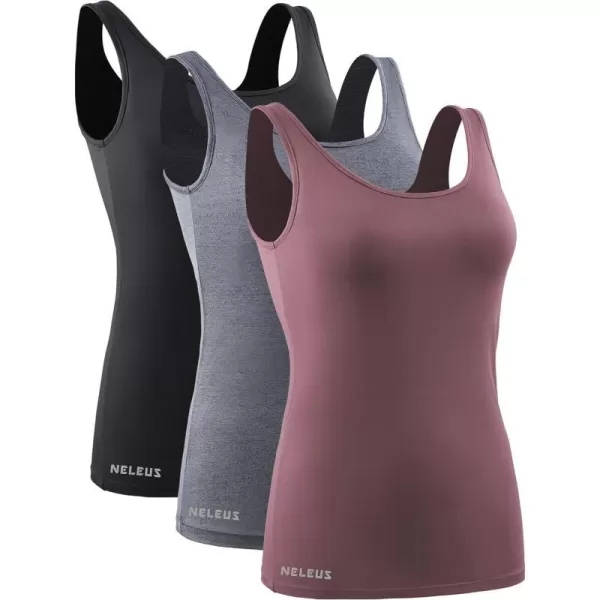 NELEUS Womens 3 Pack Athletic Compression Tank Top with Sport Bra Running Shirt8087 BlackGreyRose Red