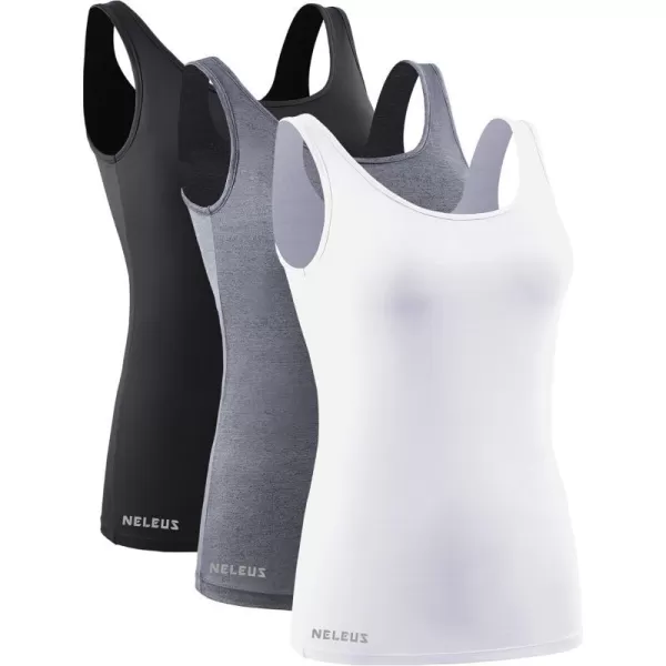 NELEUS Womens 3 Pack Athletic Compression Tank Top with Sport Bra Running Shirt8087 BlackGreyWhite