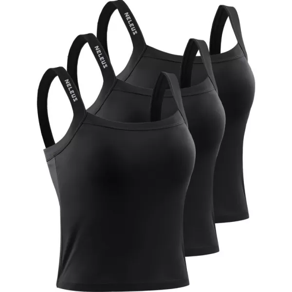 NELEUS Womens 3 Pack Athletic Compression Tank Top with Sport Bra Running Shirt8088 BlackBlackBlack