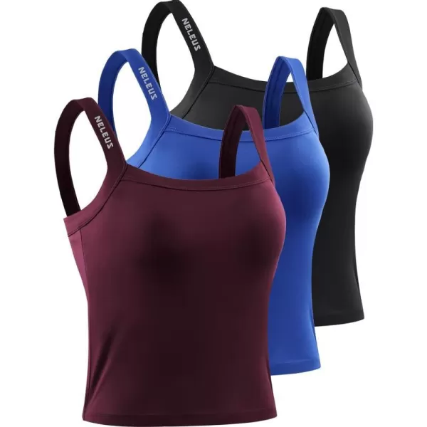 NELEUS Womens 3 Pack Athletic Compression Tank Top with Sport Bra Running Shirt8088 BlackBlueRed