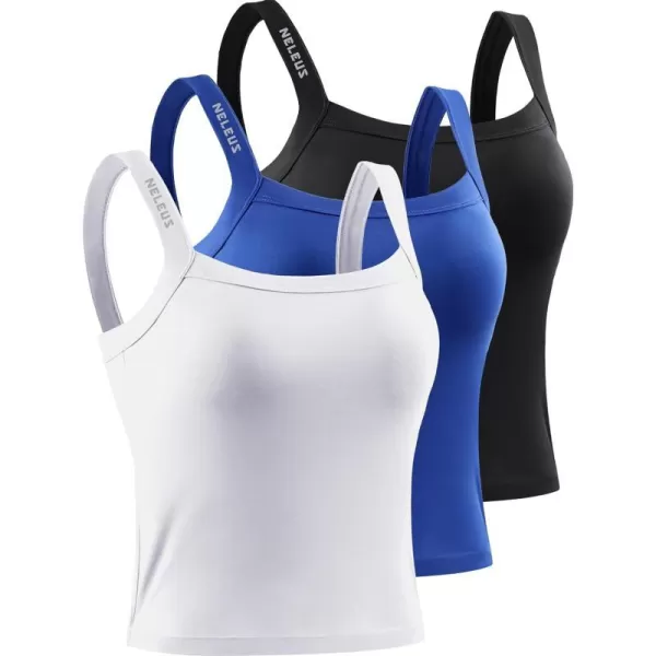 NELEUS Womens 3 Pack Athletic Compression Tank Top with Sport Bra Running Shirt8088 BlackBlueWhite