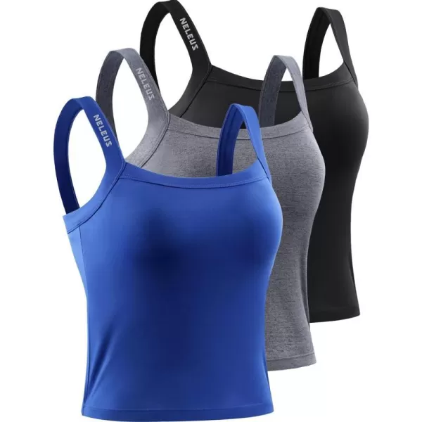 NELEUS Womens 3 Pack Athletic Compression Tank Top with Sport Bra Running Shirt8088 BlackGreyBlue