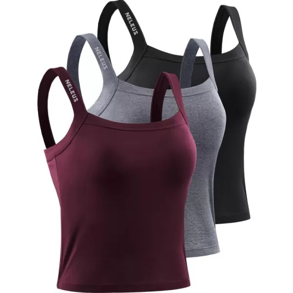 NELEUS Womens 3 Pack Athletic Compression Tank Top with Sport Bra Running Shirt8088 BlackGreyRed