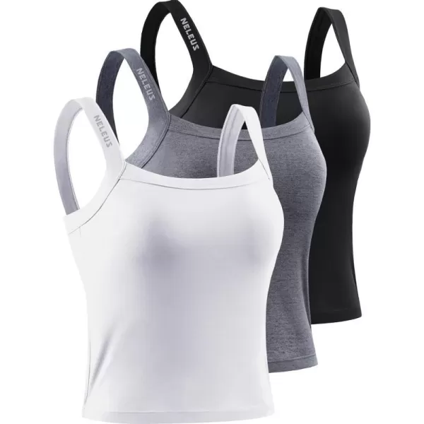 NELEUS Womens 3 Pack Athletic Compression Tank Top with Sport Bra Running Shirt8088 BlackGreyWhite