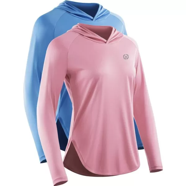 NELEUS Womens Dry Fit Athletic Running Shirt Long Sleeve Workout Shirts8090 2 PackbluePink