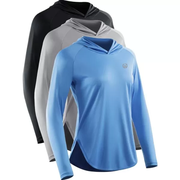 NELEUS Womens Dry Fit Athletic Running Shirt Long Sleeve Workout Shirts8090 BlackGreyBlue3 Pack