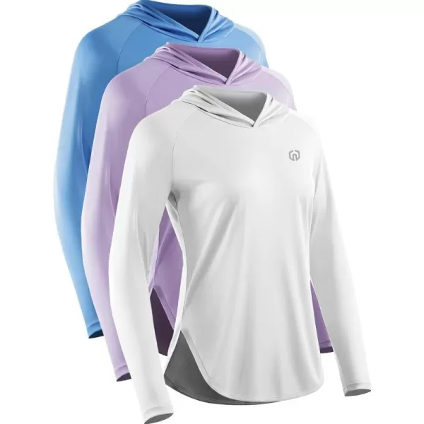 NELEUS Womens Dry Fit Athletic Running Shirt Long Sleeve Workout Shirts8090 WhiteBluePurple3 Pack