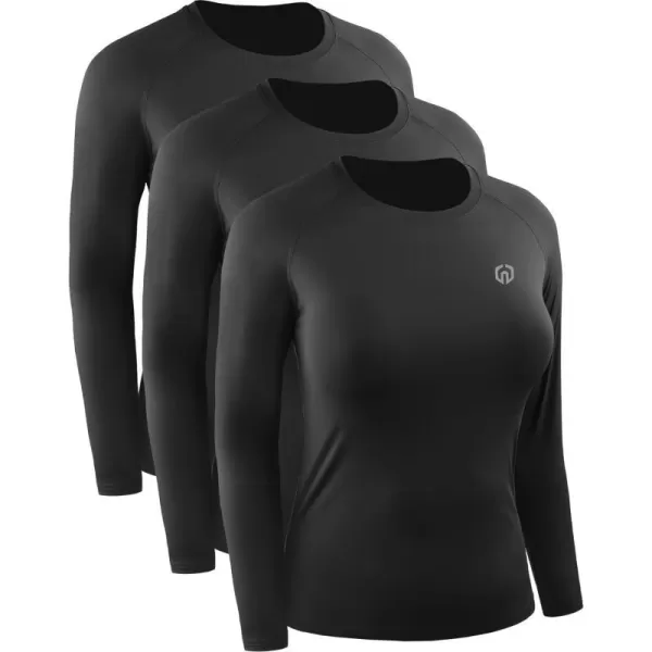 NELEUS Womens Dry Fit Workout Running Long Sleeve Shirt8024 BlackBlackBlack3 Pack