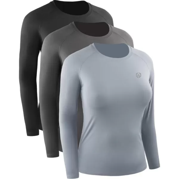 NELEUS Womens Dry Fit Workout Running Long Sleeve Shirt8024 BlackGreyGrayish Blue3 Pack