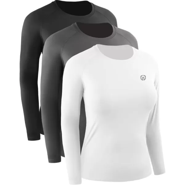 NELEUS Womens Dry Fit Workout Running Long Sleeve Shirt8024 BlackGreyWhite3 Pack