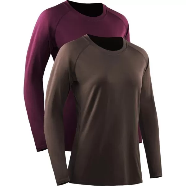 NELEUS Womens Dry Fit Workout Running Long Sleeve Shirt8065 2 PackcoffeeBurgundy Red