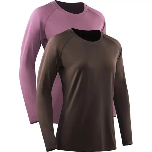 NELEUS Womens Dry Fit Workout Running Long Sleeve Shirt8065 2 Packrose RedCoffee