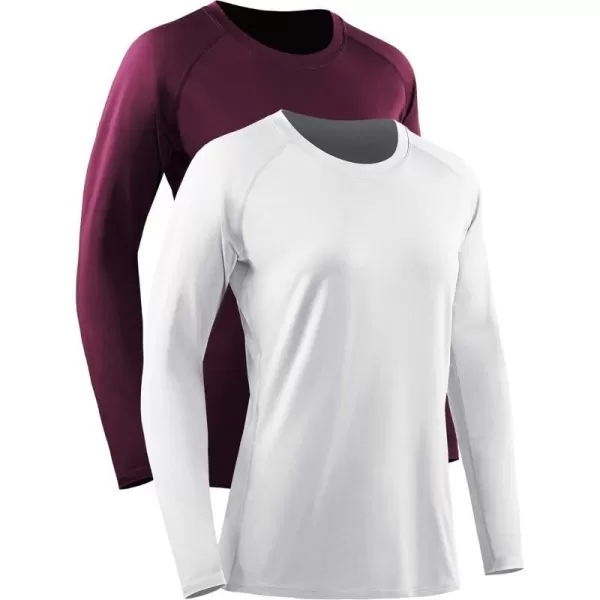 NELEUS Womens Dry Fit Workout Running Long Sleeve Shirt8065 2 PackwhiteBurgundy Red