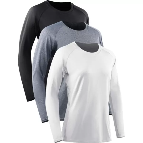 NELEUS Womens Dry Fit Workout Running Long Sleeve Shirt8065 3 PackblackGreyWhite