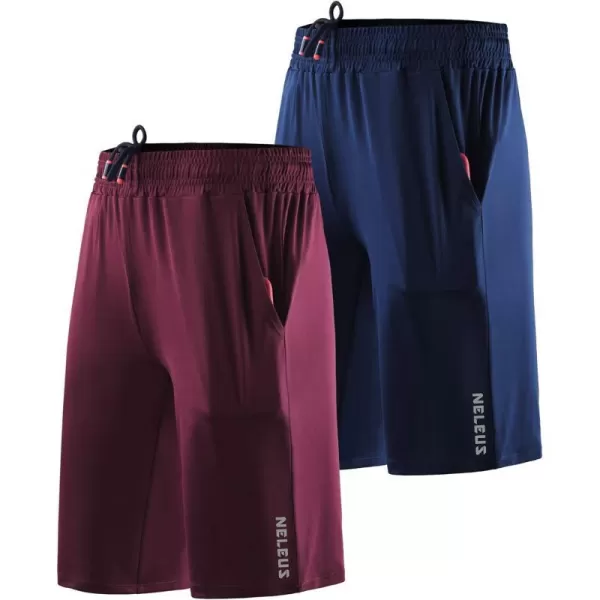 NELEUS Womens Lightweight Running Shorts Workout Athletic Short for Yoga with Pocket9054 Navy BlueRed2 Pack