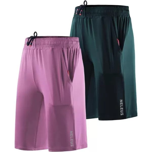 NELEUS Womens Lightweight Running Shorts Workout Athletic Short for Yoga with Pocket9054 PinkBlackish Green2 Pack