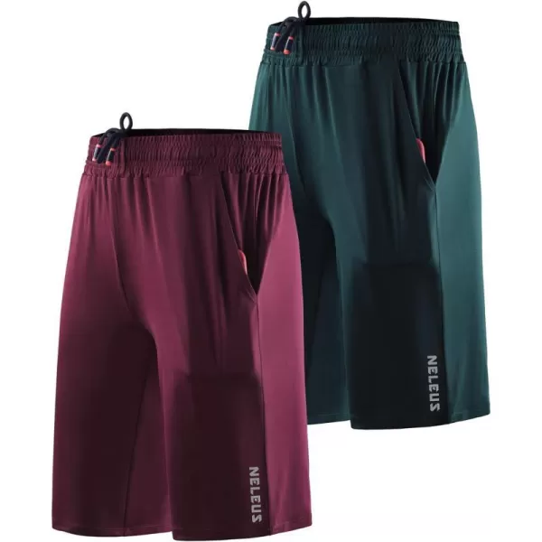 NELEUS Womens Lightweight Running Shorts Workout Athletic Short for Yoga with Pocket9054 RedBlackish Green2 Pack