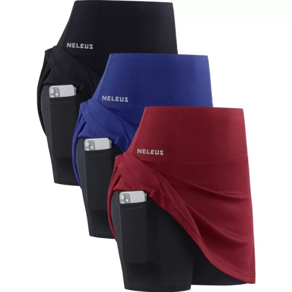 NELEUS Womens Lightweight Running Shorts Workout Athletic Short for Yoga with PocketSkirts BlackRedBlue3 Pack