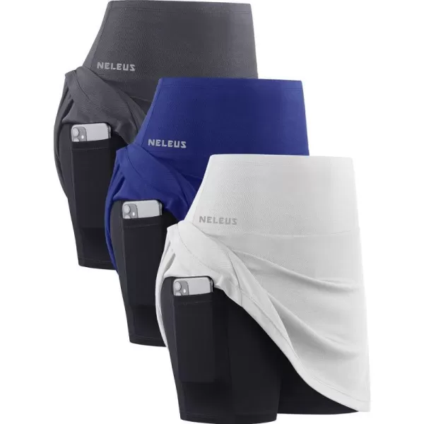 NELEUS Womens Lightweight Running Shorts Workout Athletic Short for Yoga with PocketSkirts WhiteGreyBlue3 Pack