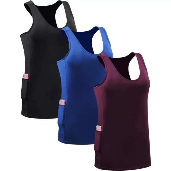 NELEUS Womens Racerback Yoga Workout Tank Top06 BlackBlueRed 3 Pack