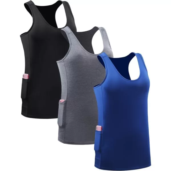 NELEUS Womens Racerback Yoga Workout Tank Top06 BlackGreyBlue3 Pack