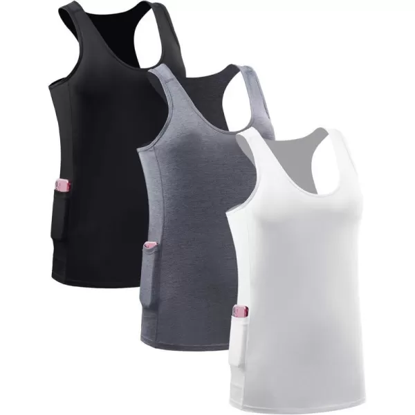 NELEUS Womens Racerback Yoga Workout Tank Top06 BlackGreyWhite 3 Pack