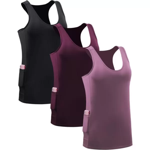 NELEUS Womens Racerback Yoga Workout Tank Top06 BlackRosy BrownRed3 Pack