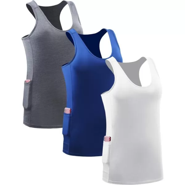 NELEUS Womens Racerback Yoga Workout Tank Top06 WhiteBlueGrey 3 Pack