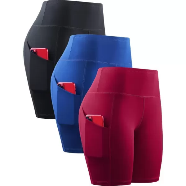 NELEUS Womens Workout Compression Yoga Shorts with Pocket1010 BlackBlueRed3 Pack