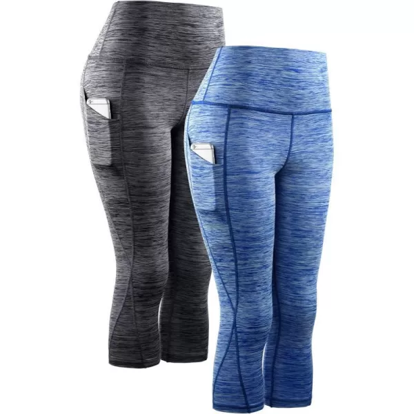 NELEUS Womens Yoga Running Capris Tummy Control High Waist Workout Pants9034 BlackBlue2 Pack