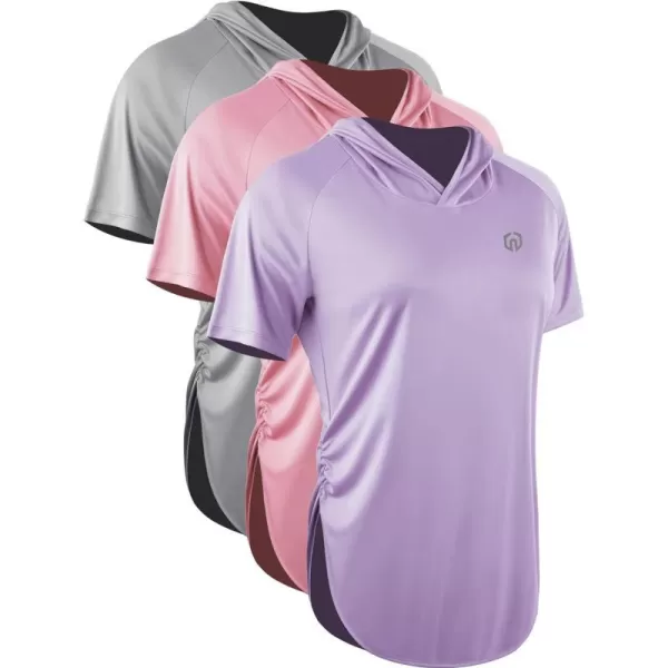 NELEUS Womens Yoga Top Quick Dry Athletic Running Workout Shirts with Hoods8104 PinkGreyPurple3 Pack